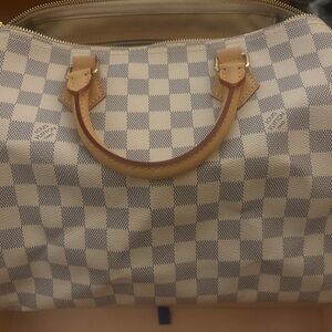 Louis Vuitton Damier Azur Speedy Satchel in Cream and Light Blue